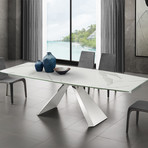 Camila Motorized Dining Table // White Marbled Porcelain Top