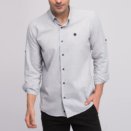 G634 Button-Down Shirt // Dark Blue + Gray (S)