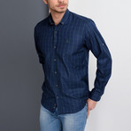 G658 Button-Down Shirt // Dark Blue + Green (M)