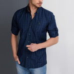 G658 Button-Down Shirt // Dark Blue + Green (M)