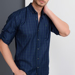 G658 Button-Down Shirt // Dark Blue + Green (M)