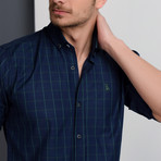 G658 Button-Down Shirt // Dark Blue + Green (M)