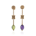 Bulgari B Zero 18k Yellow Gold Amethyst + Quartz Dangle Earrings