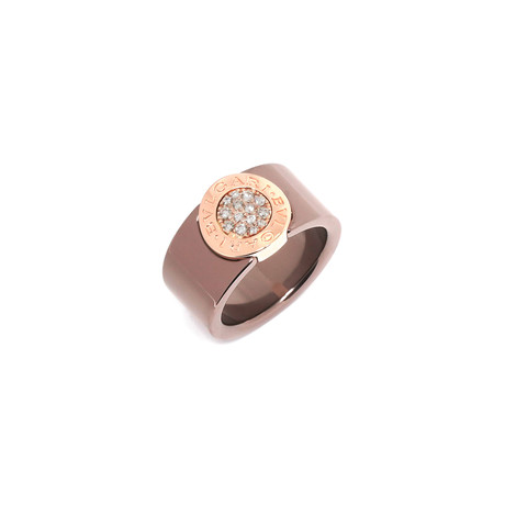 Bulgari Bulgari Bronze + 18k Rose Gold Diamond Signet Ring // Ring Size: 5.5