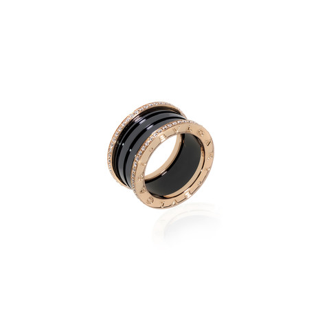 Bulgari B Zero 18k Rose Gold + Ceramic Diamond Band Ring // Ring Size: 6.25