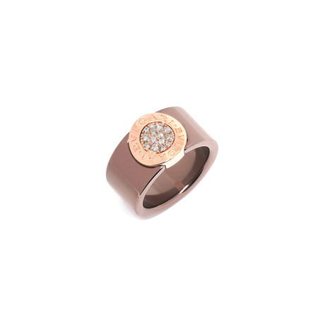 Bulgari Bulgari Bronze + 18k Rose Gold Diamond Signet Ring // Ring Size: 6.75