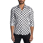 Jared Lang // Woven Long Sleeve Shirt // White + Black Polka Dots (2XL)