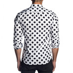 Jared Lang // Woven Long Sleeve Shirt // White + Black Polka Dots (2XL)