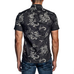 Floral Woven Short-Sleeve Button-Up Shirt // Black (S)