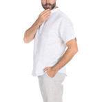 Casual Linen-Blend Resort Embroidered Short-Sleeve Henley // White (2XL)