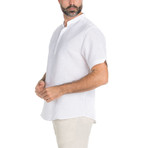 Casual Linen-Blend Resort Embroidered Short-Sleeve Henley // White (L)