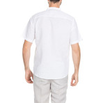 Casual Linen-Blend Resort Embroidered Short-Sleeve Henley // White (L)