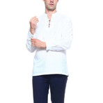 Mandarin Collar Lace-Up Neck Short-Sleeve Shirt // White (S)