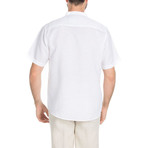 Casual Linen-Blend Resort Embroidered Short-Sleeve Henley // White (L)