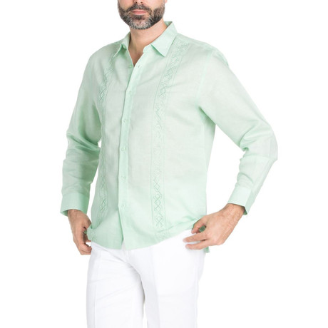 Casual Embroidered Long-Sleeve Shirt // Mint (L)