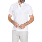 Lace-Up Neckline Short-Sleeve Shirt // White (S)