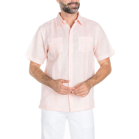 Casual Embroidered Short-Sleeve Shirt // Pink (2XL)