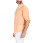 Casual Resort Embroidered Short-Sleeve Henley // Peach (M)