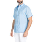 Casual Embroidered Short-Sleeve Shirt // Sky Blue (XL)