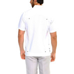 2 Pocket Short-Sleeve Guayabera Shirt + Contrast Print Trim // White (S)