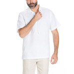 Embroidered Design Lace-Up Neck Short-Sleeve Shirt // White (M)