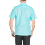 Casual Resort Embroidered Pin Tuck Short-Sleeve Shirt // Aqua (XL)