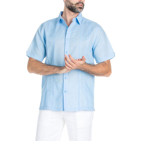 Casual Embroidered Short-Sleeve Shirt // Sky Blue (S)