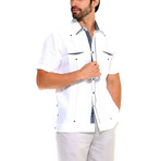 2 Pocket Short-Sleeve Guayabera Shirt + Contrast Print Trim // White (S)