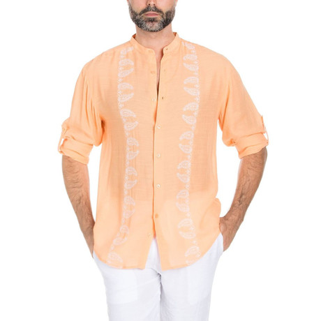 Casual Resort Embroidered Short-Sleeve Henley // Peach (S)