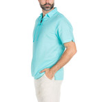 Lace-Up Neckline Short-Sleeve Shirt // Aqua (M)