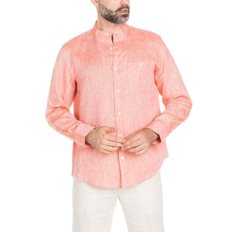 Mandarin Collar Long-Sleeve Shirt // Salmon (S)