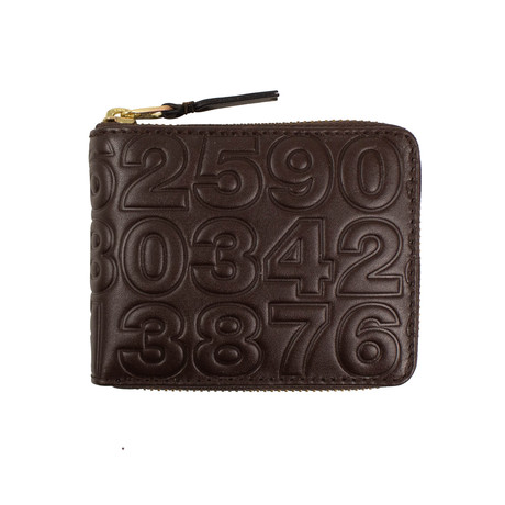 Leather Number Embossed Small Wallet V2 // Brown