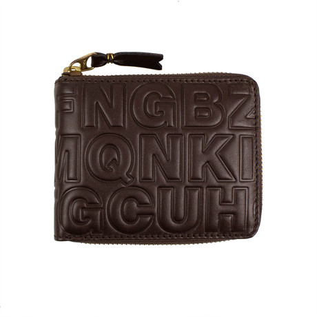 Leather Letter Embossed Small Wallet V1 // Brown