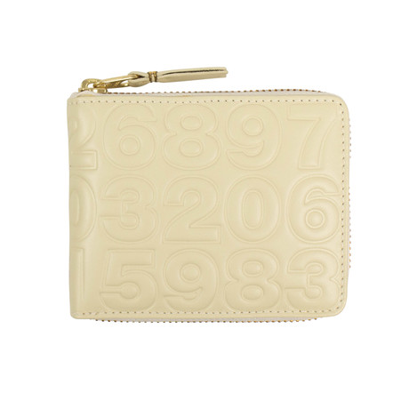 Leather Number Embossed Small Wallet // Ivory