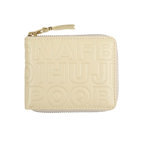 Leather Letter Embossed Small Wallet // Ivory