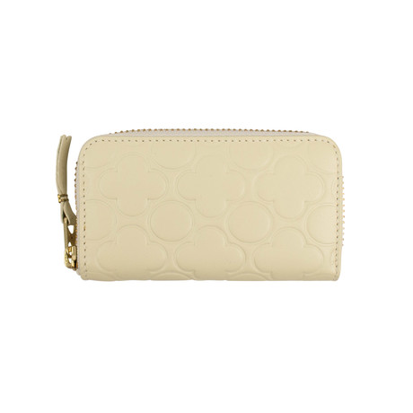 Leather Clover Embossed Mini Wallet Coin Purse // Ivory