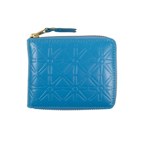 Leather Star Embossed Small Wallet // Blue