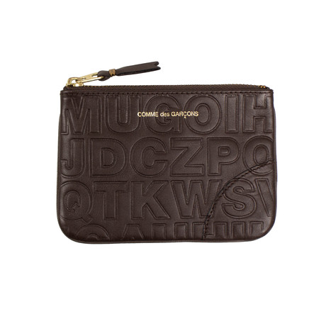 Leather Letter Embossed Wallet Pouch // Brown