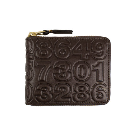 Leather Number Embossed Small Wallet // Brown