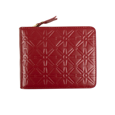 Leather Star Cardholder Zip Around Wallet // Red