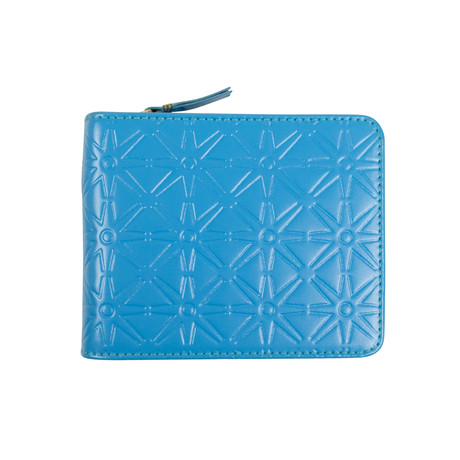 Leather Star Cardholder Zip Around Wallet // Blue