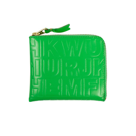 Leather Letter Embossed Slim Wallet // Green