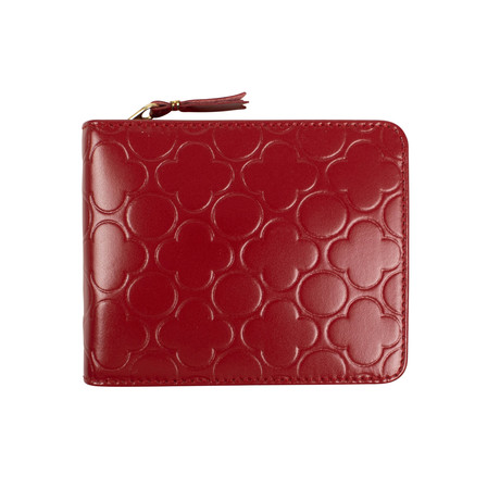 Leather Clover Cardholder Zip Around Wallet // Red