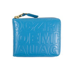 Leather Letter Embossed Small Wallet // Blue
