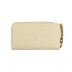 Leather Clover Embossed Mini Wallet Coin Purse // Ivory