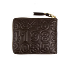 Leather Number Embossed Small Wallet // Brown