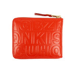 Leather Letter Embossed Small Wallet // Red