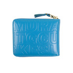 Leather Letter Embossed Small Wallet // Blue