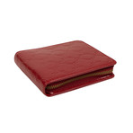 Leather Clover Cardholder Zip Around Wallet // Red