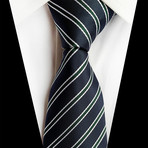 Handmade Silk Tie // Deep Blue + Green Stripe